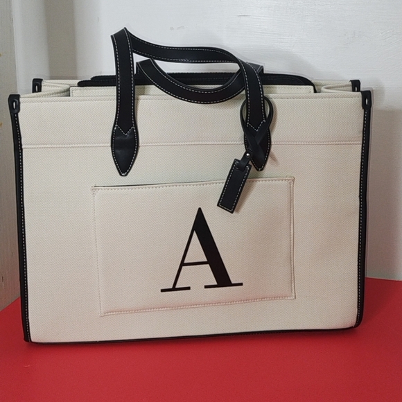 TOPDesign Handbags - TOPDesign Initial Laptop Tote Bag for Women, Stylish Canvas Purse Monogram A